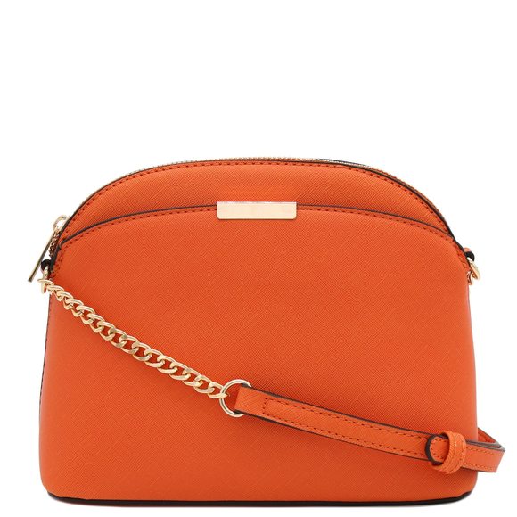 Saffiano Small Dome Crossbody Bag With Chain Strap Orange C -_- - Picture 1 of 7
